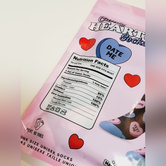 Candy Hearts Valentine's Day Adult Unisex Crew Socks Size OSFM - Picture 4 of 4